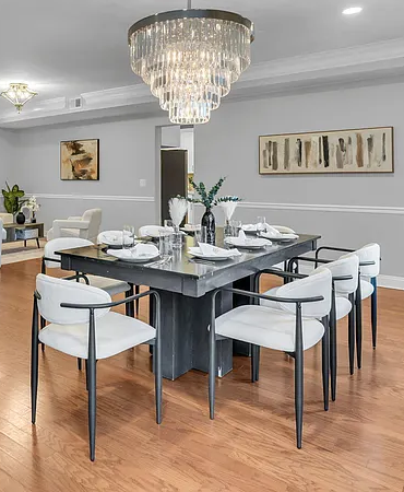 Elegant dining room with chandelier